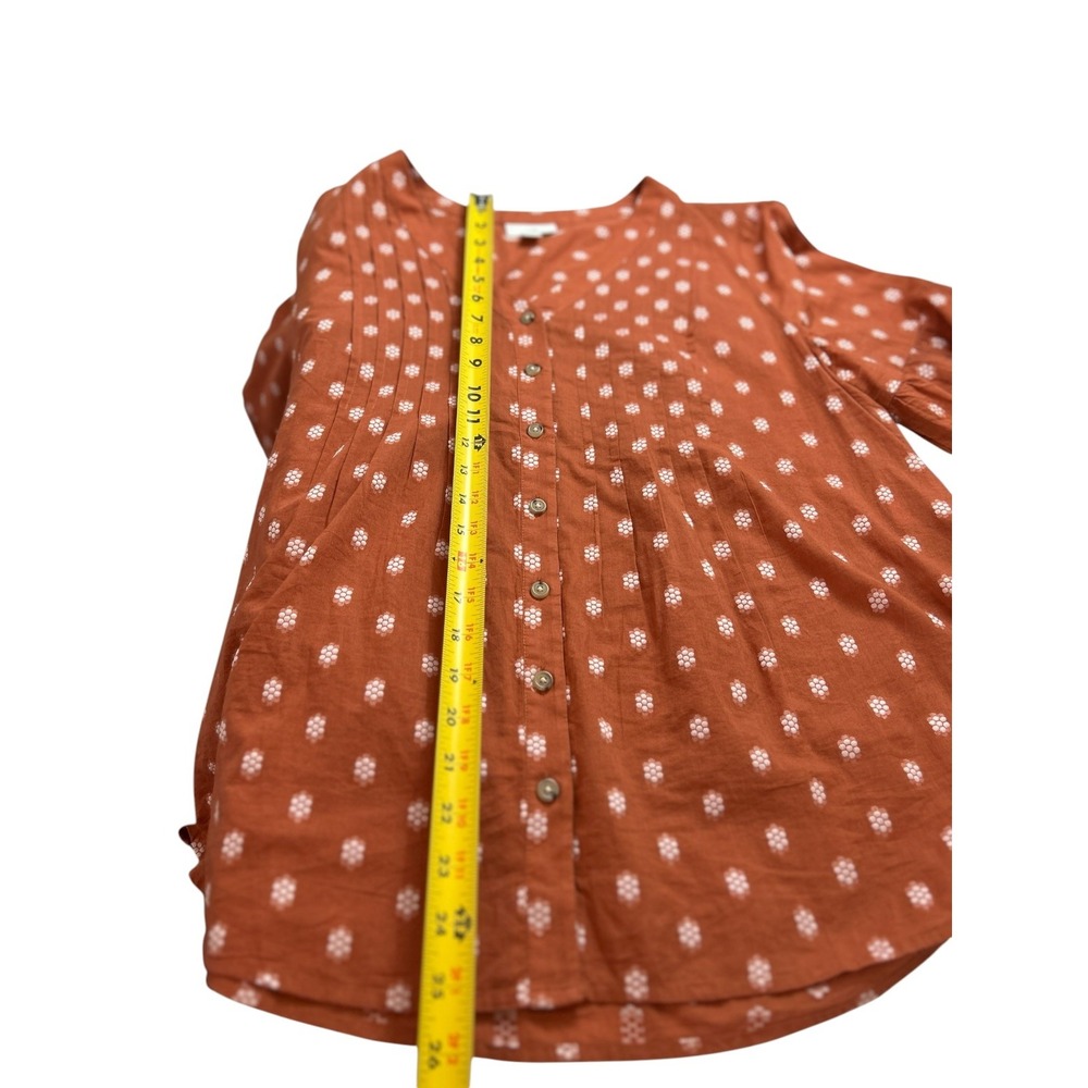 J.Jill Baked Clay Pintuck Button Front Peasant Blouse Rust Orange Sz M - Picture 8 of 8